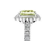 Milgrain Floral Halo Engagement Ring Setting for Fancy Yellow Princess Cut Center with Pave Band and Prong Head in White Gold