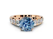 Solitaire Engagement Ring Setting for Fancy Blue Round Cut Center with Graduated Shared Prongs and Prong Head in Rose Gold