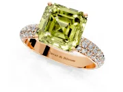 Solitaire Engagement Ring Setting for Fancy Yellow Asscher Cut Center with Domed Multi-Row Pave Band and Prong Head in Rose Gold