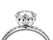 Solitaire Engagement Ring Setting for Heart-Shaped Center with Milgrain X Pattern Band and Prong Head in Sterling Silver