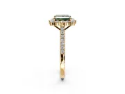 Halo Engagement Ring Setting for Fancy Green Princess Cut Center with Single-Row Pave, Open Basket and Prong Head in Yellow Gold