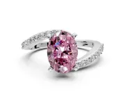 Solitaire Engagement Ring Setting for Fancy Pink Oval Center with Pave Bypass Swirl Band and Prong Head in Platinum