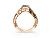 Solitaire Engagement Ring Setting for Asscher Cut Center with Engraved Pave Band and Prong Head in Rose Gold