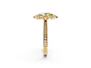 Milgrain Halo Engagement Ring Setting for Fancy Yellow Oval Center with Bezel Point Accents and Prong Head in Yellow Gold