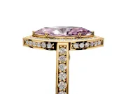 Halo Engagement Ring Setting for Fancy Pink Marquise Center with Framed Halo, Pave Band and Prong Head in Yellow Gold