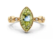 Milgrain Bezel Engagement Ring Setting for Fancy Yellow Marquise Center with Marquise Stations and Bezel Head in Yellow Gold