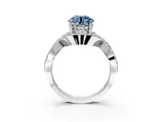Halo Engagement Ring Setting for Fancy Blue Round Cut Center with Pave Infinity Twist Band and Prong Head in Platinum