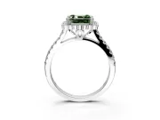 Milgrain Floral Halo Engagement Ring Setting for Fancy Green Asscher Cut Center with Pave Band and Prong Head in Platinum