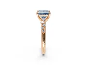 Solitaire Engagement Ring Setting for Fancy Blue Princess Cut Center with Trailing Leaf Accent Band and Prong Head in Rose Gold
