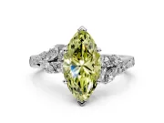 Solitaire Engagement Ring Setting for Fancy Yellow Marquise Center with Marquise Accent Twist Band and Prong Head in White Gold
