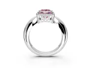 Halo Engagement Ring Setting for Fancy Pink Princess Cut Center with Tapered Plain Band and Prong Head in White Gold