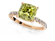 Solitaire Engagement Ring Setting for Fancy Yellow Cushion Cut Center with Fine Pave Narrow Band and Prong Head in Rose Gold