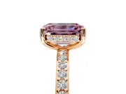 Solitaire Engagement Ring Setting for Fancy Pink Emerald Cut Center with Fine Pave Band and Prong Head in Rose Gold