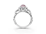 Halo Engagement Ring Setting for Fancy Pink Marquise Center with Open Scroll Shoulders and Prong Head in Platinum