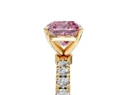 Open Basket Engagement Ring Setting for Fancy Pink Cushion Cut Center with Pave Band and Prong Head in Yellow Gold