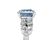 Cluster Engagement Ring Setting for Fancy Blue Princess Cut Center with 2-Row Shoulder Clusters and Prong Head in Platinum