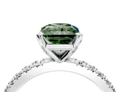 Solitaire Engagement Ring Setting for Fancy Green Radiant Cut Center with Fine Pave Band and Claw Prong Head in White Gold
