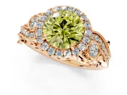 Milgrain Halo Engagement Ring Setting for Fancy Yellow Round Cut Center with Shoulder Bezels and Prong Head in Rose Gold