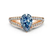 Solitaire Engagement Ring Setting for Fancy Blue Pear-Shaped Center with Pave Split Shank and Prong Head in Rose Gold