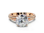 Solitaire Engagement Ring Setting for Round Cut Center with Pave Rail Split Shank and Prong Head in Rose Gold