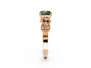 Leaf Engagement Ring Setting for Fancy Green Cushion Cut Center with Milgrain Accent Band and Prong Head in Rose Gold