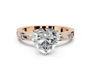 Solitaire Engagement Ring Setting for Heart-Shaped Center with Channel Baguette Band and Prong Head in Rose Gold