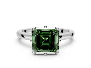Solitaire Engagement Ring Setting for Fancy Green Asscher Cut Center with Plain Band and Tulip Prong Head in Sterling Silver