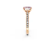 Solitaire Engagement Ring Setting for Fancy Pink Radiant Cut Center with Single Row Accent Band and Prong Head in Rose Gold