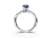 Solitaire Engagement Ring Setting for Fancy Blue Radiant Cut Center with Woven 3-Strand Pave Band and Prong Head in Platinum
