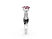 3 Stone Engagement Ring Setting for Fancy Pink Round Cut Center with Pave Split Shank and Prong Head in Sterling Silver