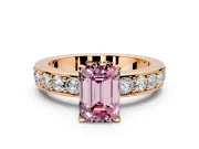 Solitaire Engagement Ring Setting for Fancy Pink Emerald Cut Center with Channel-Set Accents and Prong Head in Rose Gold