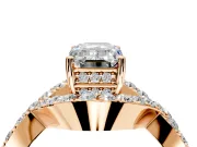 Halo Engagement Ring Setting for Emerald Cut Center with Pave Infinity Twist Band and Prong Head in Rose Gold