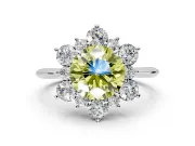 Small-Accent Cluster Halo Engagement Ring Setting for Fancy Yellow Round Cut Center with Plain Band and Prong Head in Sterling Silver