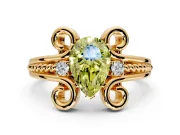 Solitaire Engagement Ring Setting for Fancy Yellow Pear-Shaped Center with Twisted Band and Scroll Prong Head in Yellow Gold