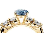 5 Stone Engagement Ring Setting for Fancy Blue Oval Center with Graduated Accents and Prong Head in Yellow Gold