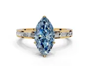 Solitaire Engagement Ring Setting for Fancy Blue Marquise Center with Channel Baguette Band and Prong Head in Yellow Gold