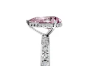 Hidden Halo Engagement Ring Setting for Fancy Pink Pear-Shaped Center with Pave Band and Prong Head in Sterling Silver