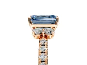 Paired Accent Engagement Ring Setting for Fancy Blue Emerald Cut Center with Pave Band and Prong Head in Rose Gold