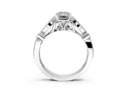 Solitaire Engagement Ring Setting for Emerald Cut Center with Marquise and Bezel Accents and Prong Head in Platinum
