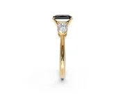3 Stone Engagement Ring Setting for Fancy Black Radiant Cut Center with Large Pear-Shaped Accents and Prong Head in Yellow Gold