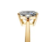 3 Stone Engagement Ring Setting for Emerald Cut Center with Low-Set Round Cut Accents and Prong Head in Yellow Gold