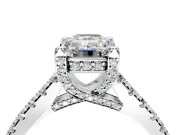Solitaire Engagement Ring Setting for Emerald Cut Center with Widening Pave Band and Claw Prong Head in Sterling Silver