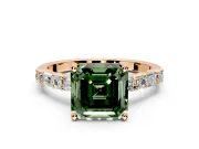 Baguette Engagement Ring Setting for Fancy Green Asscher Cut Center with Alternating Bar-Set Band and Prong Head in Rose Gold