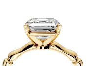 Solitaire Engagement Ring Setting for Asscher Cut Center with Bamboo Band and Prong Head in Yellow Gold