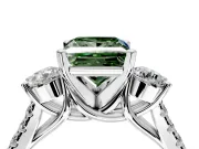 3 Stone Engagement Ring Setting for Fancy Green Princess Cut Center with Crossover Basket, Pave Band and Prong Head in White Gold