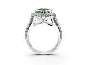 Large Accent Halo Engagement Ring Setting for Fancy Green Asscher Cut Center with Pave Split Shank and Prong Head in Platinum