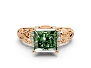 Solitaire Engagement Ring Setting for Fancy Green Princess Cut Center with Filigree Accent Basket and Prong Head in Rose Gold