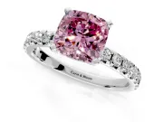 Solitaire Engagement Ring Setting for Fancy Pink Cushion Cut Center with Large Accents and Prong Head in White Gold
