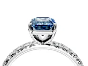 Solitaire Engagement Ring Setting for Fancy Blue Emerald Cut Center with Shared-Prong Accents and Prong Head in White Gold