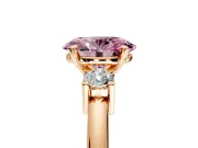 3 Stone Engagement Ring Setting for Fancy Pink Oval Center with Wide Plain Band and Prong Head in Rose Gold